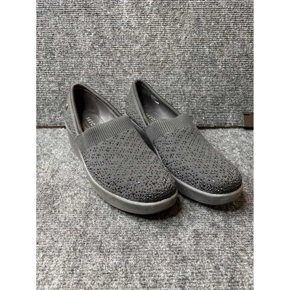 Martha Stewart x Skechers Pier-Lite Black Rhinestone Wedge Slip On Shoes 9.5